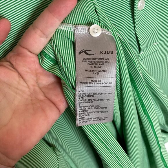 KJUS Polo‎ Shirt Mens L Performance Geometric Striped UPF 50+ Green Golf - Picture 9 of 9